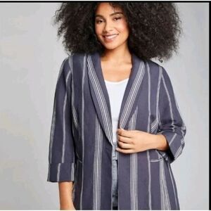 Lane Bryant Linen The Bryant Blazer Women's Blue Striped 18 Office Work Coastal
